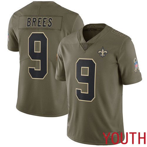 New Orleans Saints Limited Olive Youth Drew Brees Jersey NFL Football #9 2017 Salute to Service Jersey